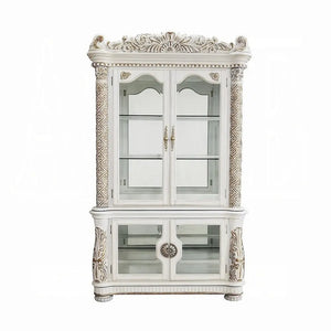 Baroque Bone White Curio Cabinet - 53" with Glass Doors and Touch Light Acme Furniture