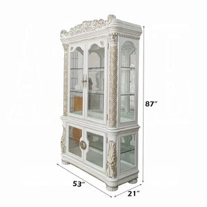 Baroque Bone White Curio Cabinet - 53" with Glass Doors and Touch Light Acme Furniture