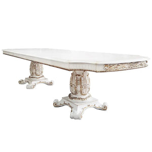 Baroque Bone White Double Pedestal Dining Table - 136" with Extension Leaves Acme Furniture