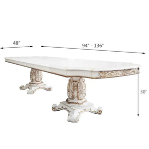 Baroque Bone White Double Pedestal Dining Table - 136" with Extension Leaves Acme Furniture