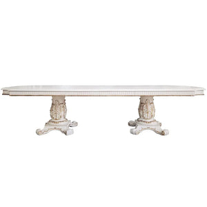 Baroque Bone White Double Pedestal Dining Table - 136" with Extension Leaves Acme Furniture