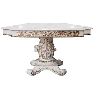 Baroque Bone White Double Pedestal Dining Table - 136" with Extension Leaves Acme Furniture
