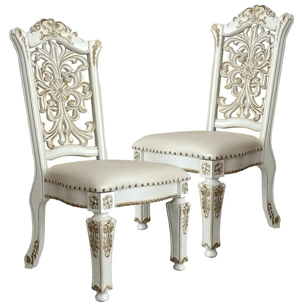 Baroque Bone White Dining Chair - Floral Backrest with Padded Seat and Tapered Legs Acme Furniture
