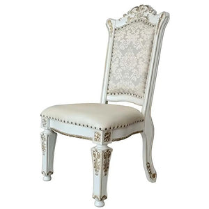 Baroque Bone White Side Chair Pair - Armless with Tufted Backrest and Floral Legs Acme Furniture