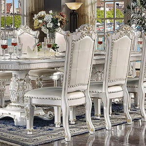 Baroque Bone White Side Chair Pair - Armless with Tufted Backrest and Floral Legs Acme Furniture