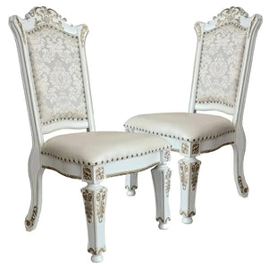Baroque Bone White Side Chair Pair - Armless with Tufted Backrest and Floral Legs Acme Furniture