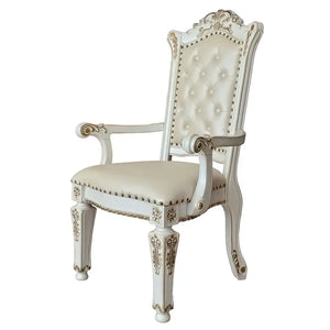 Baroque Bone White Dining Armchair Pair - Tufted Backrest with Floral Molding and Tapered Legs Acme Furniture