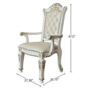 Baroque Bone White Dining Armchair Pair - Tufted Backrest with Floral Molding and Tapered Legs Acme Furniture
