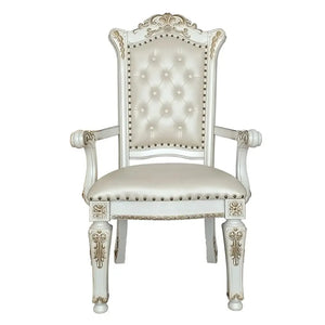 Baroque Bone White Dining Armchair Pair - Tufted Backrest with Floral Molding and Tapered Legs Acme Furniture