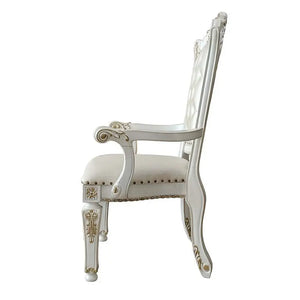 Baroque Bone White Dining Armchair Pair - Tufted Backrest with Floral Molding and Tapered Legs Acme Furniture