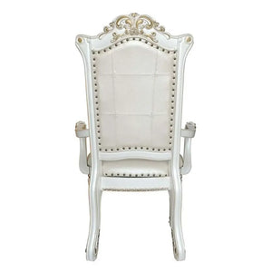 Baroque Bone White Dining Armchair Pair - Tufted Backrest with Floral Molding and Tapered Legs Acme Furniture