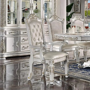 Baroque Bone White Dining Armchair Pair - Tufted Backrest with Floral Molding and Tapered Legs Acme Furniture