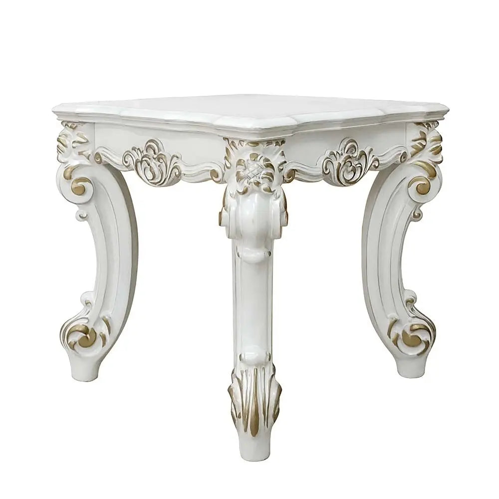 Baroque Bone White Side Table - Square with Scrolled Legs and Decor Trim Acme Furniture
