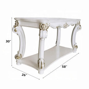 Baroque Bone White Sofa Table - 58" Rectangular with Scrolled Legs and Shelf Acme Furniture