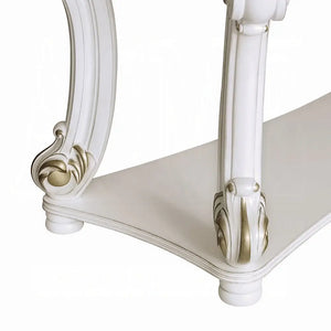 Baroque Bone White Sofa Table - 58" Rectangular with Scrolled Legs and Shelf Acme Furniture