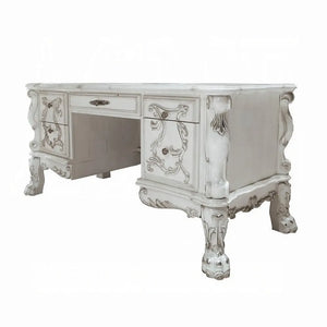 Baroque Dresden Antique White Executive Writing Desk with Claw Feet and 5 Felt-Lined Drawers Acme Furniture