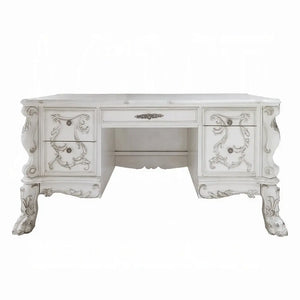 Baroque Dresden Antique White Executive Writing Desk with Claw Feet and 5 Felt-Lined Drawers Acme Furniture