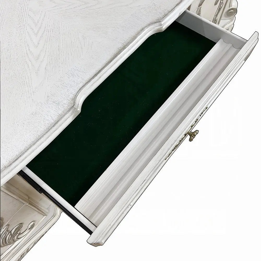 Baroque Dresden Antique White Executive Writing Desk with Claw Feet and 5 Felt-Lined Drawers Acme Furniture