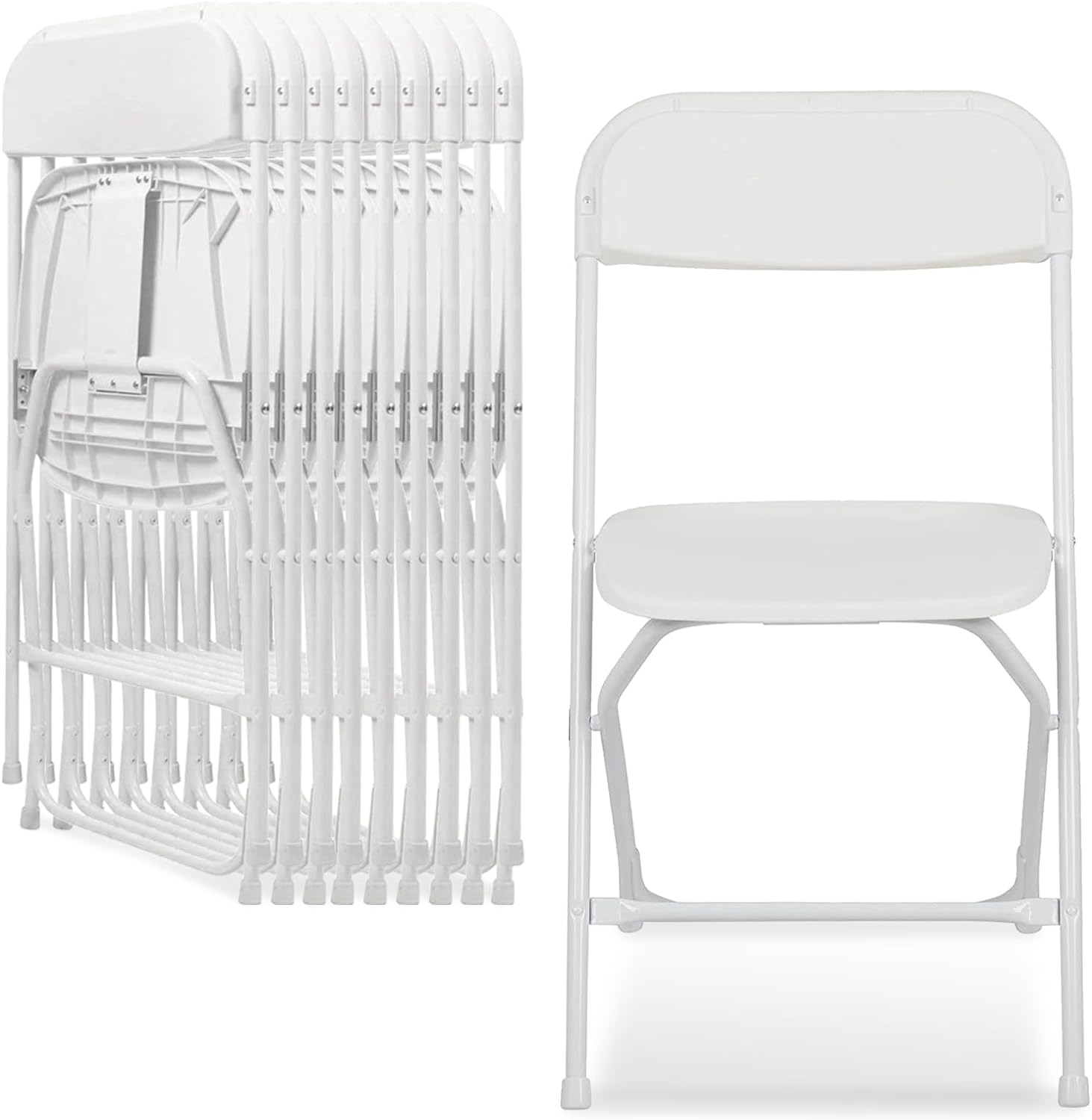 Set of 10 Pack White Plastic Folding Chair, Indoor Outdoor Portable Stackable Commercial Seat with Steel Frame