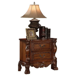 Victorian Dark Mahogany Nightstand with Ornate Carvings and 2 Drawers Acme Furniture