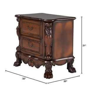 Victorian Dark Mahogany Nightstand with Ornate Carvings and 2 Drawers Acme Furniture