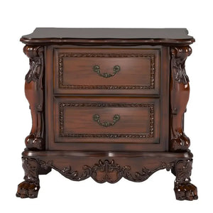 Victorian Dark Mahogany Nightstand with Ornate Carvings and 2 Drawers Acme Furniture
