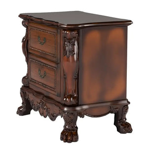 Victorian Dark Mahogany Nightstand with Ornate Carvings and 2 Drawers Acme Furniture