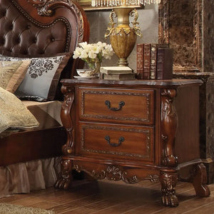 Victorian Dark Mahogany Nightstand with Ornate Carvings and 2 Drawers Acme Furniture