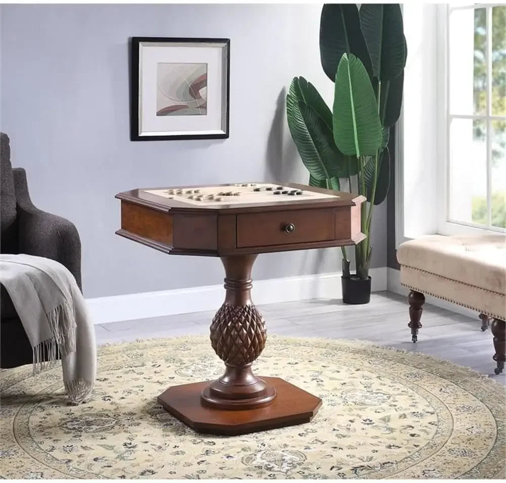 Luxury Handcrafted Wood Chess Table with Storage Drawer – Elegant Carved Pedestal Game Table Acme Furniture