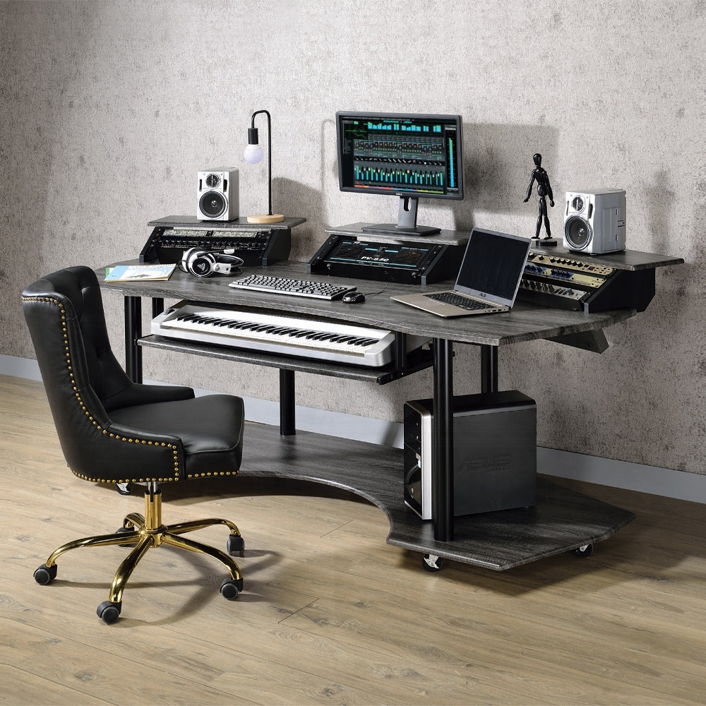 Music Recording Studio Desk in Black Oak