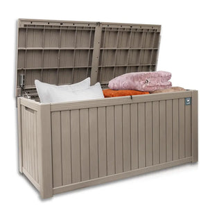 180 Gallon Outdoor Storage Box, Rain Waterproof Resin Deck Box, Lockable Large Storage Container for Patio Furniture, Cushions, Garden Tools, Sports Equipment and Pool Supplies Taupe Shopmurai