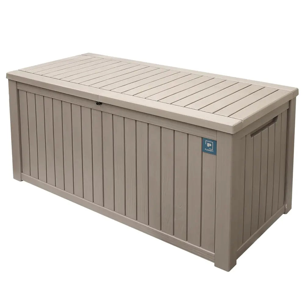 180 Gallon Outdoor Storage Box, Rain Waterproof Resin Deck Box, Lockable Large Storage Container for Patio Furniture, Cushions, Garden Tools, Sports Equipment and Pool Supplies Taupe Shopmurai