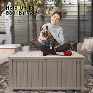 180 Gallon Outdoor Storage Box, Rain Waterproof Resin Deck Box, Lockable Large Storage Container for Patio Furniture, Cushions, Garden Tools, Sports Equipment and Pool Supplies Taupe Shopmurai