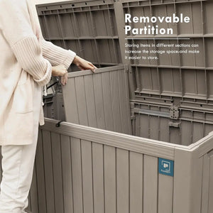 180 Gallon Outdoor Storage Box, Rain Waterproof Resin Deck Box, Lockable Large Storage Container for Patio Furniture, Cushions, Garden Tools, Sports Equipment and Pool Supplies Taupe Shopmurai