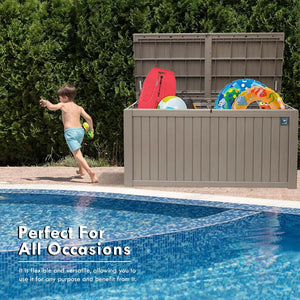 180 Gallon Outdoor Storage Box, Rain Waterproof Resin Deck Box, Lockable Large Storage Container for Patio Furniture, Cushions, Garden Tools, Sports Equipment and Pool Supplies Taupe Shopmurai