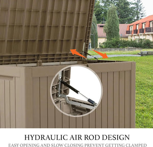 230 Gallon Outdoor Storage Box, Rain Waterproof Resin Deck Box, Lockable Large Storage Container for Patio Furniture, Cushions, Garden Tools, Sports Equipment and Pool Supplies Taupe Shopmurai