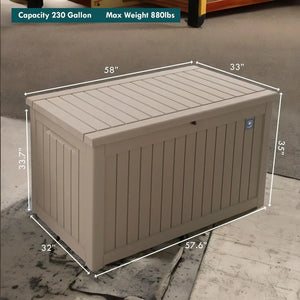 230 Gallon Outdoor Storage Box, Rain Waterproof Resin Deck Box, Lockable Large Storage Container for Patio Furniture, Cushions, Garden Tools, Sports Equipment and Pool Supplies Taupe Shopmurai