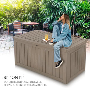 230 Gallon Outdoor Storage Box, Rain Waterproof Resin Deck Box, Lockable Large Storage Container for Patio Furniture, Cushions, Garden Tools, Sports Equipment and Pool Supplies Taupe Shopmurai