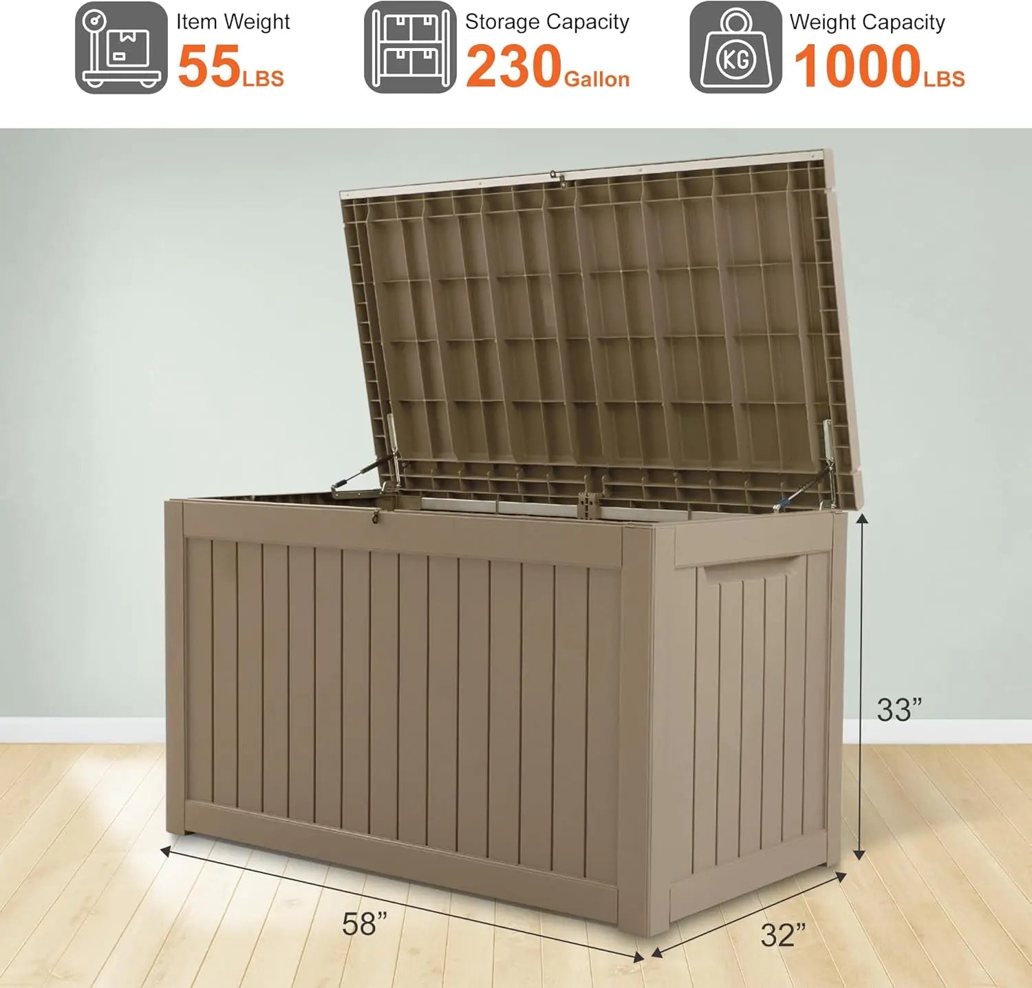 230 Gallon Outdoor Storage Box, Rain Waterproof Resin Deck Box, Lockable Large Storage Container for Patio Furniture, Cushions, Garden Tools, Sports Equipment and Pool Supplies Taupe Shopmurai