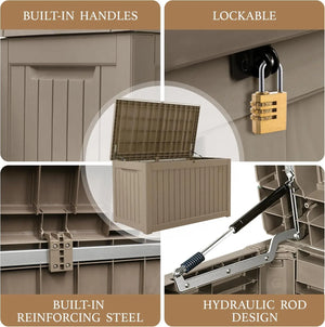 230 Gallon Outdoor Storage Box, Rain Waterproof Resin Deck Box, Lockable Large Storage Container for Patio Furniture, Cushions, Garden Tools, Sports Equipment and Pool Supplies Taupe Shopmurai