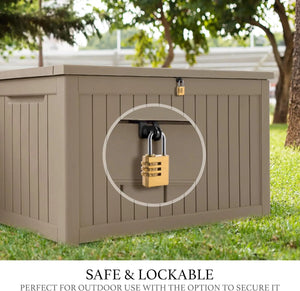 230 Gallon Outdoor Storage Box, Rain Waterproof Resin Deck Box, Lockable Large Storage Container for Patio Furniture, Cushions, Garden Tools, Sports Equipment and Pool Supplies Taupe Shopmurai