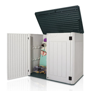 47 Cu.Ft Outdoor Storage Box Horizontal Resin Patio Garden Shed w/ Lockable Door Shopmurai