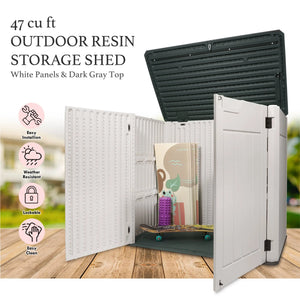 47 Cu.Ft Outdoor Storage Box Horizontal Resin Patio Garden Shed w/ Lockable Door Shopmurai