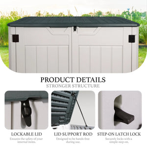 47 Cu.Ft Outdoor Storage Box Horizontal Resin Patio Garden Shed w/ Lockable Door Shopmurai