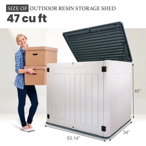 47 Cu.Ft Outdoor Storage Box Horizontal Resin Patio Garden Shed w/ Lockable Door Shopmurai