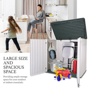 47 Cu.Ft Outdoor Storage Box Horizontal Resin Patio Garden Shed w/ Lockable Door Shopmurai