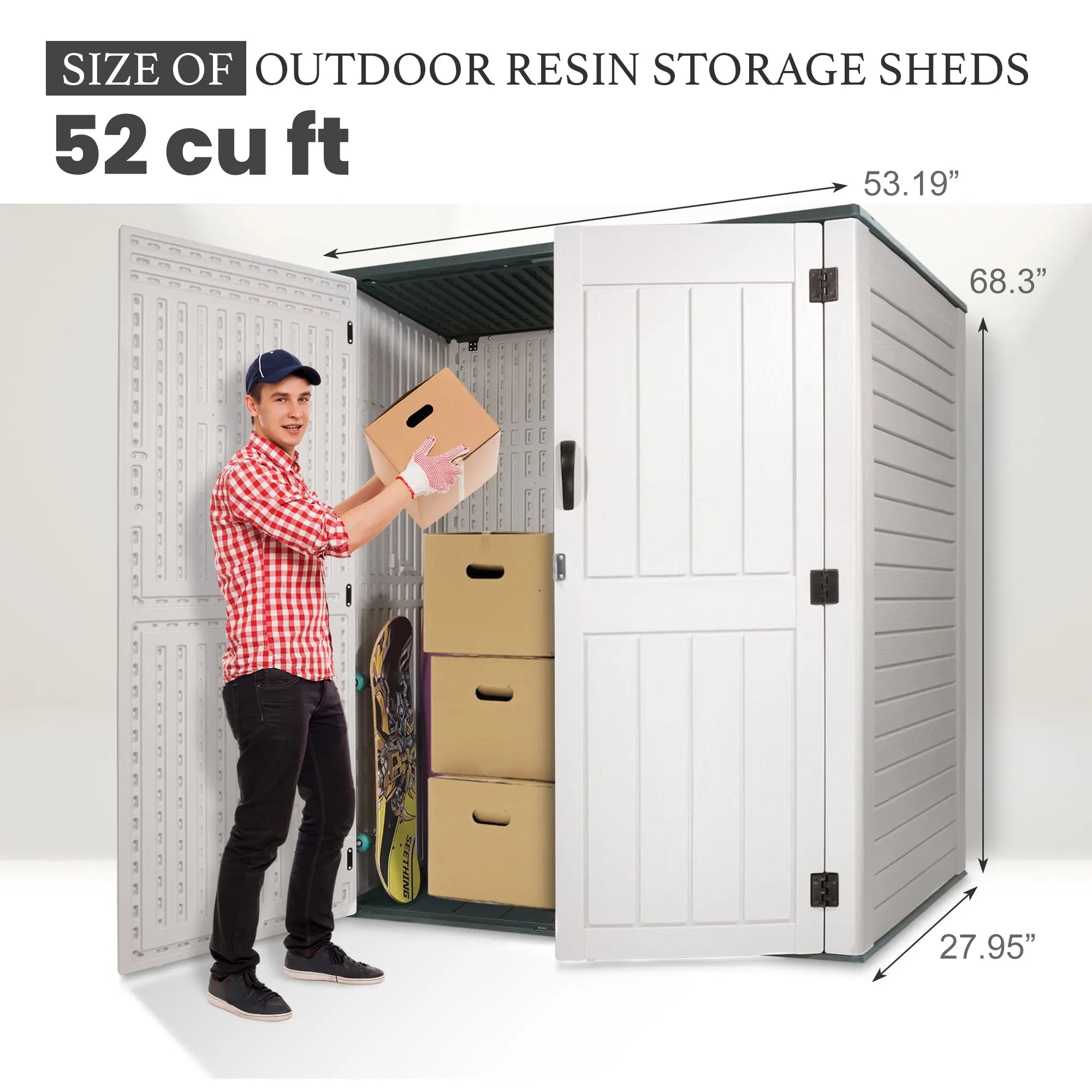52 Cu.Ft Outdoor Storage Shed Resin Patio Garden Shed w/ Lockable Door Shopmurai