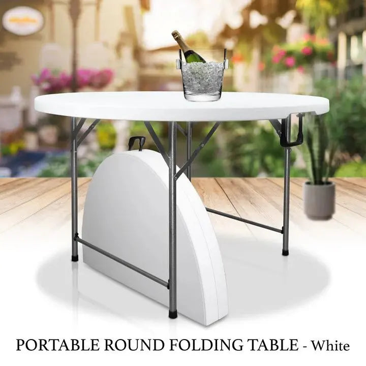4 Foot Portable Round Folding Card Table 4FT 48" Half Foldable Heavy Duty Plastic w/ Carry Handle Shopmurai