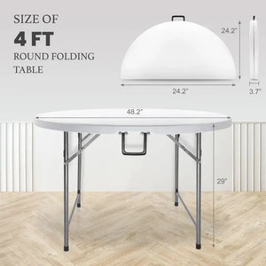 4 Foot Portable Round Folding Card Table 4FT 48" Half Foldable Heavy Duty Plastic w/ Carry Handle Shopmurai
