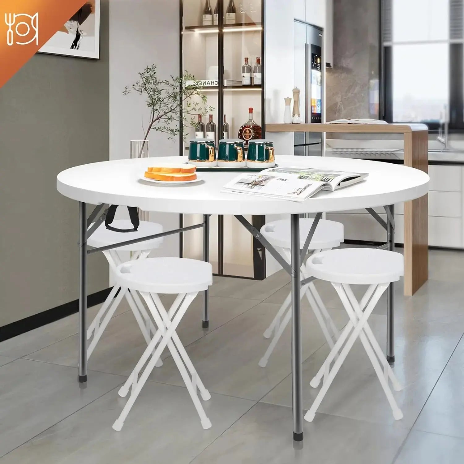 5 Foot Portable Round Folding Card Table 5FT 60" Half Foldable Heavy Duty Plastic w/ Carry Handle Shopmurai
